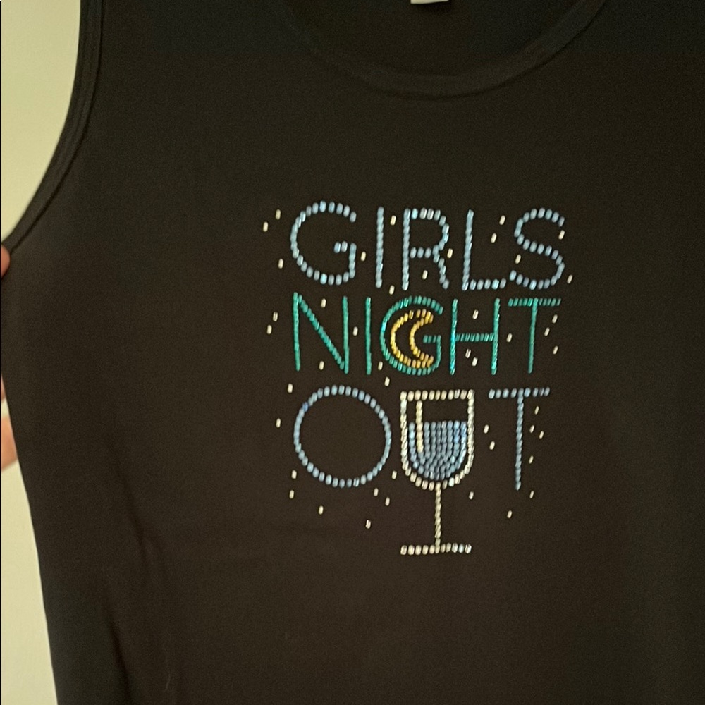 Tank Top “Girls’s Night Out” with Bedazzled Accents Large Black Sleeveless shirt - Picture 7 of 7